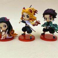 Qposket 3 in 1 ชุดฟิกเกอร์โมเดล จากอนิเมะ Demon Slayer: Kimetsu no Yaiba Tanjirou Nezuko and Rengoku Kyoujurou ขนาดเล็ก