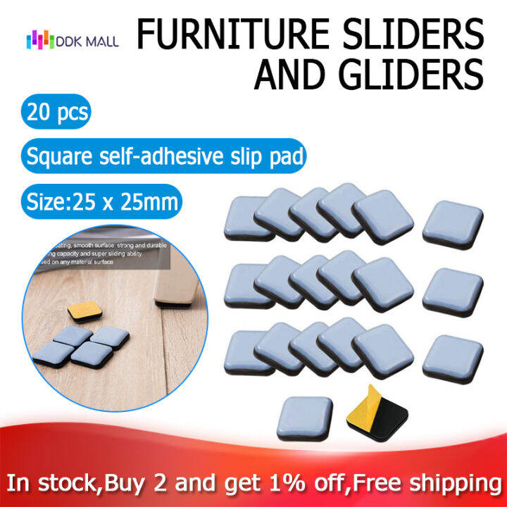 20 PCS Furniture Gliders Slider 25 x 25 mm PTFE Self Adhesive Furniture