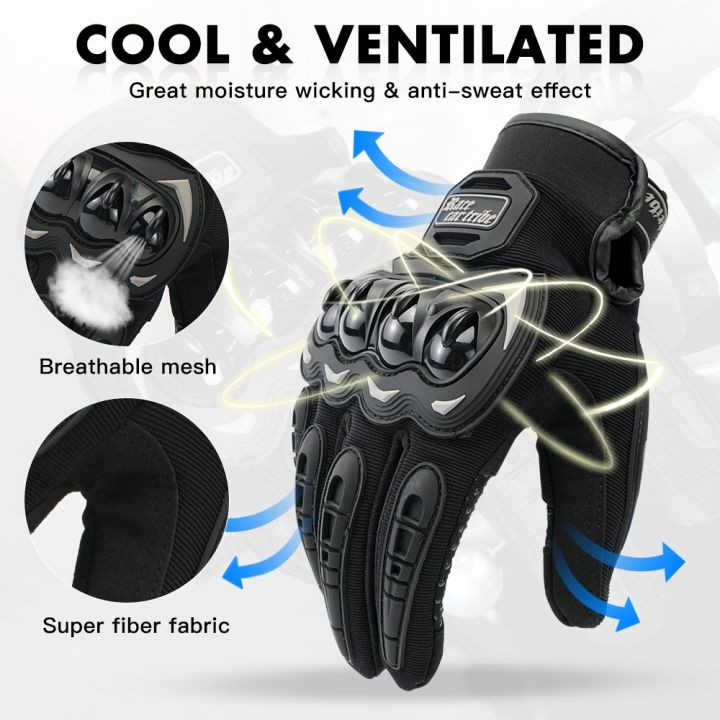 ถุงมือมอเตอร์ไซค์สำหรับผู้ชาย-ถุงมือขี่จักรยานนักแข่งรถมอเตอร์ไซด์ขับเคลื่อนด้วยหน้าจอสัมผัสระบายอากาศได้