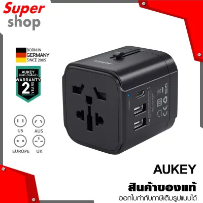 AUKEY หัวแปลงปลั๊กไฟ Universal Travel Adapter มาพร้อม ช่อง USB-C และ USB-A รุ่น PA-TA01 สีดำ