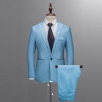 New design Mens Suits Slim Button Suit Pure Color Dress Host Show Jacket Coat &amp; Pant Formal Blazer Suit Plus Size Homme 2021