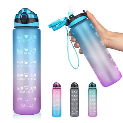 【High-end cups】1LLarge ความจุขวดน้ำสร้างแรงบันดาลใจขวดเครื่องดื่มที่มีเครื่องหมายเวลา BPA FreeGym