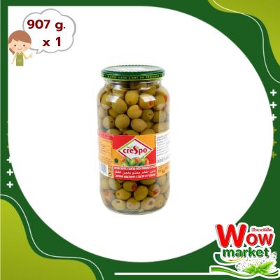 Crespo Green Olives Stuffed 907 g : คริสโป มะกอกเขียวสอดไส้พริก 907 กรัม