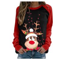 Funny Cute Elk Printing Long Sleeve Christmas Women T Shirt Harajuku S-2xl Cotton Woman Tshirts Graphic Aesthetic Shirt Female