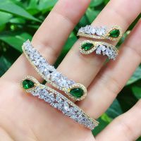 GODKI Luxury Angle Wing 2PC Bangle Ring Set Jewelry Sets For Women Wedding Cubic Zircon Crystal CZ aretes de mujer modernos 2019