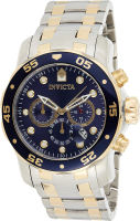 Invicta Mens Pro Diver Scuba 48mm Two Tone Stainless Steel Chronograph Quartz Watch, TT/Blue (Model: 0077)