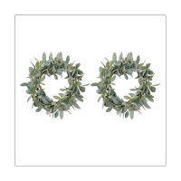 2X Spring Flocked Lambs Ear Wreath,Year Round Everyday Foliage Wreath on Grapevine Base with Greenery Leaves Front Door