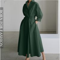 【hot】♣◘  Office Ladies Shirt Sleeve Lapel Neck Color Vestidos Robe