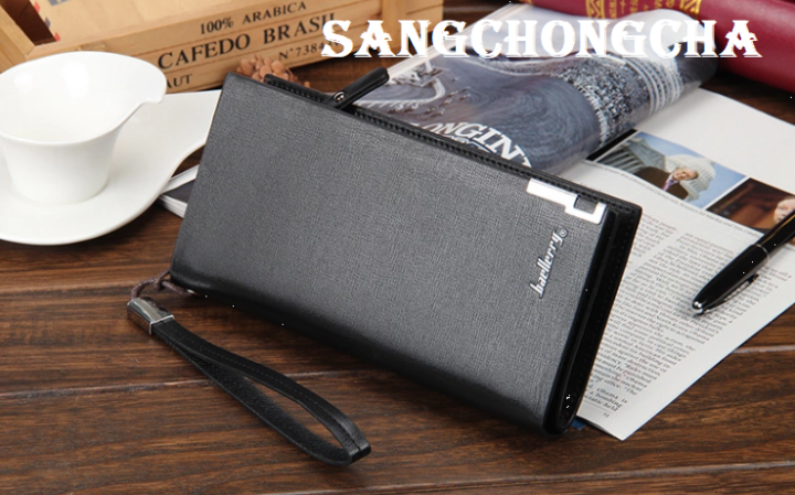 sangchongcha-กระเป๋าสตางค์-หนังpuพรีเมี่ยม-กระเป๋าสตางค์ผู้ชาย-กระเป๋าสตางค์กันน้ำ-2สี-แฟชั่นเกาหลี-มีช่องซิบใส่เหรียญ-ทรงยาว-b03-black-coffee