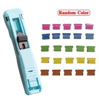 Transparent Clip Stapler Without Staples Colorful Refill Clip Reusable Binding Machine File Fixing Clip School Office Supplies