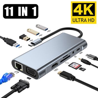 USB C ประเภท C เป็น HDMI-เข้ากันได้ RJ45 5 6 8 11พอร์ต Dock กับ PD TF SD AUX Usb ฮับ Usb 3 0 Splitter สำหรับ MacBook Air Pro ฮับ PC Feona