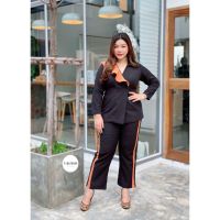 Varaphorn Varaphorn Plus Size Setเสื้อสูทคอระบายส้ม+กางเกงขายาว