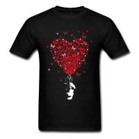 Cotton Men Black Red Tshirt Love Gun Creative Cartoon Print Adult Tee Shirt Heart Butterfly Painting