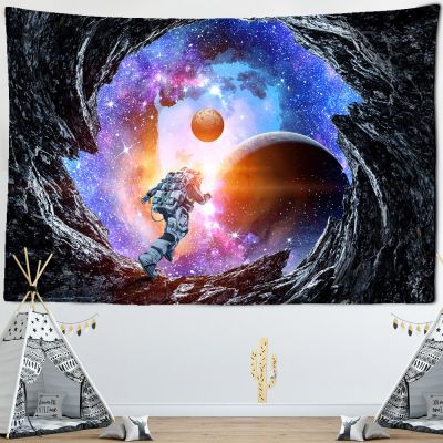 Spaceman Astronaut Wall Hanging Tapestry Psychedelic Polyestry Printed Tapestries Childrens Bedroom Background Decor Wall Carpet