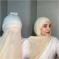 【YF】 Muslim Fashion Plain Chiffon Shawl With Jersey Underscarf Cap Inner Scarf Headband Stretch Hijab Cover Headwrap Turbante