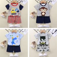 TINGQI New Design Stripe Cheap Clothing Sets Baby Kids Boys T-shirts and Shorts Monkey Bear Print Clothes Suit For 0 1 2 3 4 5 6 7 Years