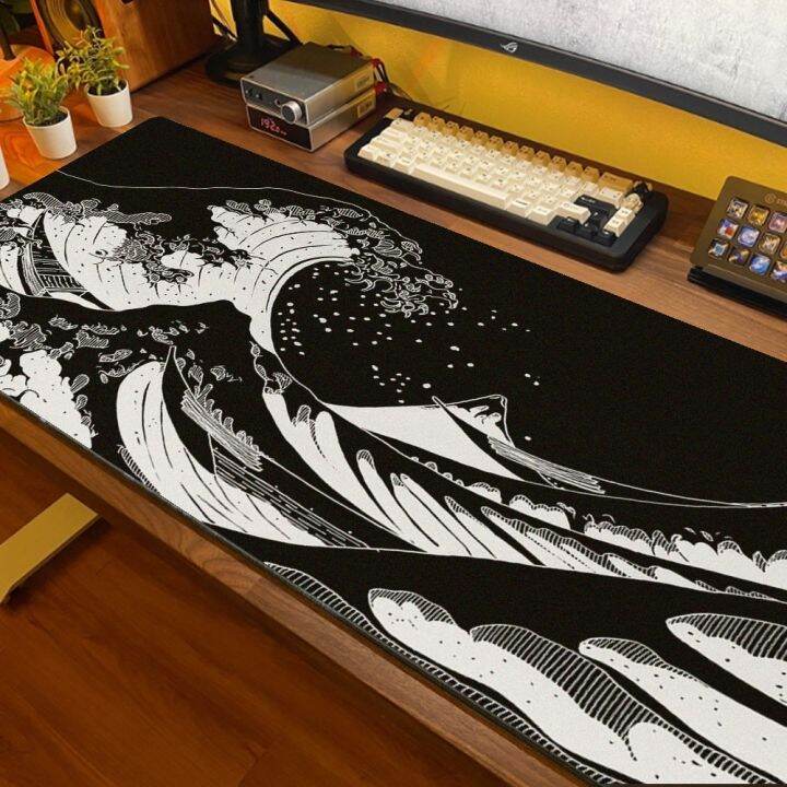 black-great-wave-mouse-pad-large-gaming-mouse-pad-oversized-stitched-edge-deskpad-extended-mousepad