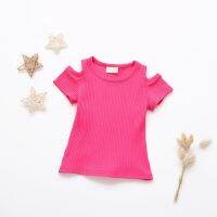 Baby Girls Candy Color Short Sleeve Off-Shoulder Shirts