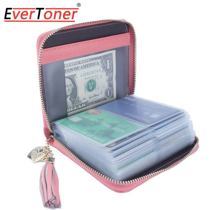 evertoner-rfidหนังแท้ผู้ถือบัตรเครดิตกระเป๋าสตางค์สตรีขนาดเล็กน่ารักซิปกระเป๋าใส่บัตร