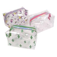 ◊♘¤ PVC Transparent Stationery Bag Storage Bag with Large Capacity Waterproof Animal Cartoon Cute Pen case Student School Supplies