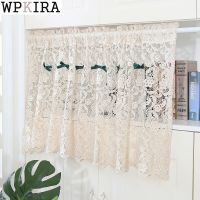 【YD】 Hollow Short Curtain for Porch Window With Bow-Knot Partition Half Drape 086 D