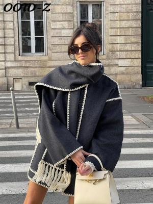 Elegant Loose Womens Coat With Scarf Fashion Long Sleeve Pocket Single Breasted Female Coats 2023 Autumn Winter Lady Jacket