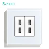 [HOT GELLXKOWOIGHIO 527] BSEED Double USB Wall Sockets Dual Power Charge Outlets Black Golden White Panel 86Mm 5V 1.1A พร้อมไฟ Led