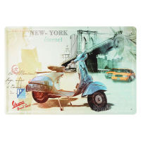 ป้ายสังกะสีวินเทจ Blue Piaggio Vespa New York, ขนาด 20x30 ซม