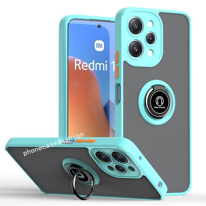 2023-redmi-12-4g-redmi12-2023เคสเกราะกันกระแทกแหวนแม่เหล็กในรถยนต์ขาตั้งเคสแข็งพร้อมกระเป๋าใส่กล้อง