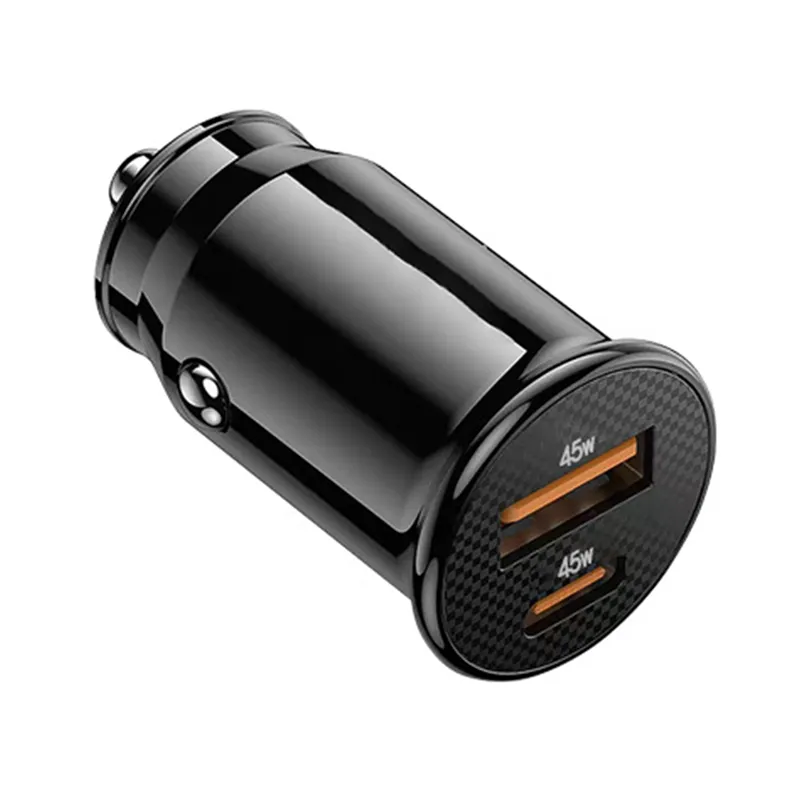 Mini USB Car Charger Quick Charge USB C Car Charger QC  45W 5A Type PD  Fast Charging Car Charger Phone Charger (Black Bright) 