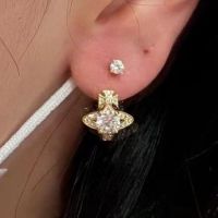 Westwood Vivian Vivian accessories West Queen Mother NANA same style zircon earrings earrings Internet celebrity simple design earrings 2023 imported