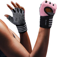 Workout Gloves LIFECT Gym Gloves for Men Women Anti-Slip Fingerless Weight Lifting Gloves with Wrist Support for Weightlifting Training Fitness Hanging Pull ups Full Palm Protection &amp; Wrist Protection Small Pink