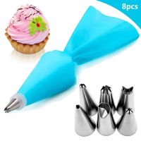 【CC】۩  New 8Pcs/Set Silicone Pastry Tips Icing Piping Decorating Tools Reusable Bags  6 Nozzle Set