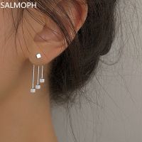 2022 New Korea Tassel Little Cube Drop Earrings For Women Contracted Geometry Rear Pendant Stud Earrings Leisure Wedding Jewelry