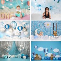 Photography Background Hot Air Balloon Decoration Birthday Backdrop Blue Sky White Clouds Newborn Kids Baby Shower Photocall