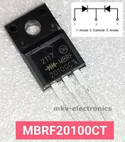 (2ตัว) MBRF20100CT , B20100G , MBR20100CT ใช้แทนกันได้ Schottky Diode 20A 100V , TO-220F