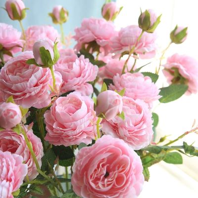 3ยุโรปสไตล์ประดิษฐ์ Peony ดอกไม้สำหรับงานแต่งงานหน้าแรกดอกไม้ปลอมตกแต่งสามหัว Peony