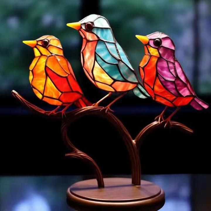 luhuiyixxn-รูปปั้นนกอะคริลิคย้อมสีแบบตั้งโต๊ะรูปปั้นนกหลากสีสองด้านเครื่องประดับตั้งโต๊ะ