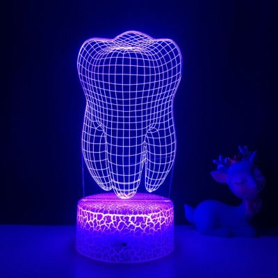 โคมไฟไฟ LED กลางคืน3มิติรูปฟันภาพลวงตาสีสันห้องนอนเด็กอ่อนเด็กบรรยากาศแบบสัมผัส16สีเป็นของขวัญสำหรับทันตแพทย์