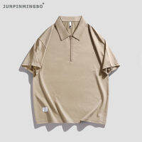 JUNPINMINGBO ซิประบาย M-3XL,ซิปเปิดครึ่งรู้สึกเสื้อโปโลทำงานนักธุรกิจผู้ชายผ้าไหมน้ำแข็งทรงหลวมระบายอากาศได้นุ่มสวมใส่ทุกวันเสื้อยืดลำลอง