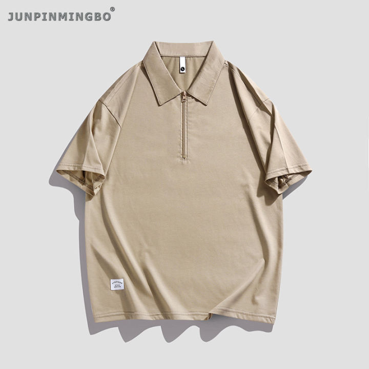 junpinmingbo-ซิปครึ่งแขนนักธุรกิจผู้ชาย-m-3xl-ซิปเสื้อโปโลทำงานหลวมผ้าไอซ์ซิลค์สวมใส่ทุกวันเสื้อยืดลำลองใส่ง่าย