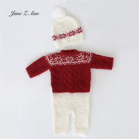 Newborn photography props costume Christmas outfits theme styling handmade mohair hat + top + shorts suit twins clothing