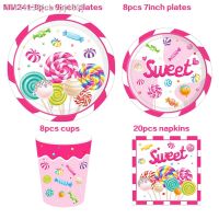 ✸ Sweet Girl Cartoon Lollipop Candy Birthday Party Paper Disposable Tableware Set Dessert Plates Cups Napkins Baby Shower Supplies