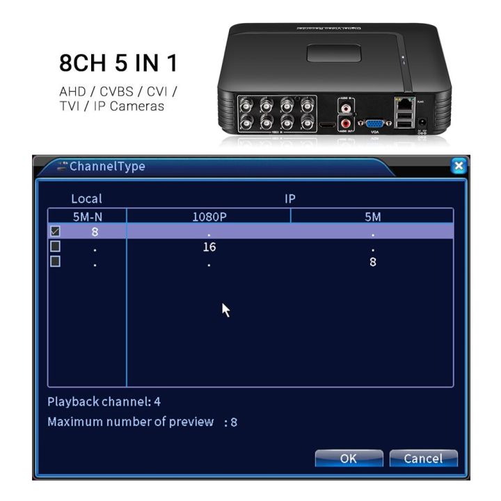 hamrol-h-265-mini-ahd-dvr-5in-1เอเฮชดีทีวีไอ-cvi-cvbs-สำหรับ5mp-4k-กล้อง-ip-ไฮบริดดิจิตอลเครื่องบันทึกวีดีโอ4ch-ชุดอุปกรณ์ความปลอดภัย8ch-j44