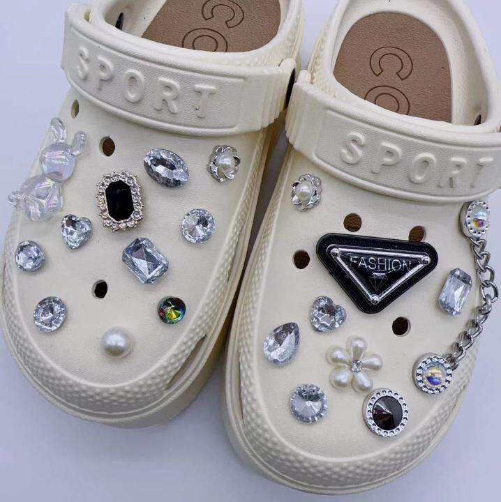 20ชิ้น เซ็ต Crocs Jibbitz หัวเข็มขัดรองเท้ามีเสน่ห์คริสตัลมุกถอดรองเท้าหัวเข็มขัดตกแต่งสำหรับ