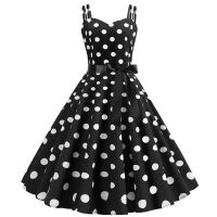 ผู้หญิงฤดูร้อนชุด Robe Vintage 50S 60S Pin Up Big Swing Party Rockabilly ชุดเซ็กซี่สปาเก็ตตี้ Polka Dot Vestidos