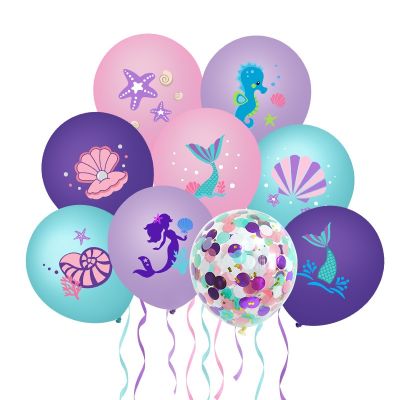 Mermaid Latex Balloons Confetti Air Helium Globos Disposable Tableware for 1st Kids Girl Mermaid Theme Birthday Party Decoration Balloons