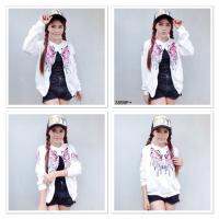 P3599 เสื้อคลุมแจ็คเก็ตเบสบอล ติดอาร์มลายผีเสื้อชมพู  baseball jacket coat Attached to the arm with a pink butterfly pattern.