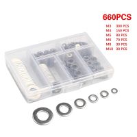 [Haotao Hardware] 660Pcs 304สแตนเลสสตีลเครื่องซักผ้าธรรมดาเครื่องซักผ้าแบนปะเก็นชุด M3 M4 M5 M6 M8 M10