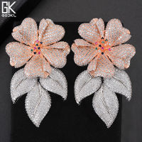 GODKI 63MM Luxury Flower Leaves Nigerian Long Dangle Earrings For Women Wedding Zircon Crystal CZ Indian Gold Bridal Earring